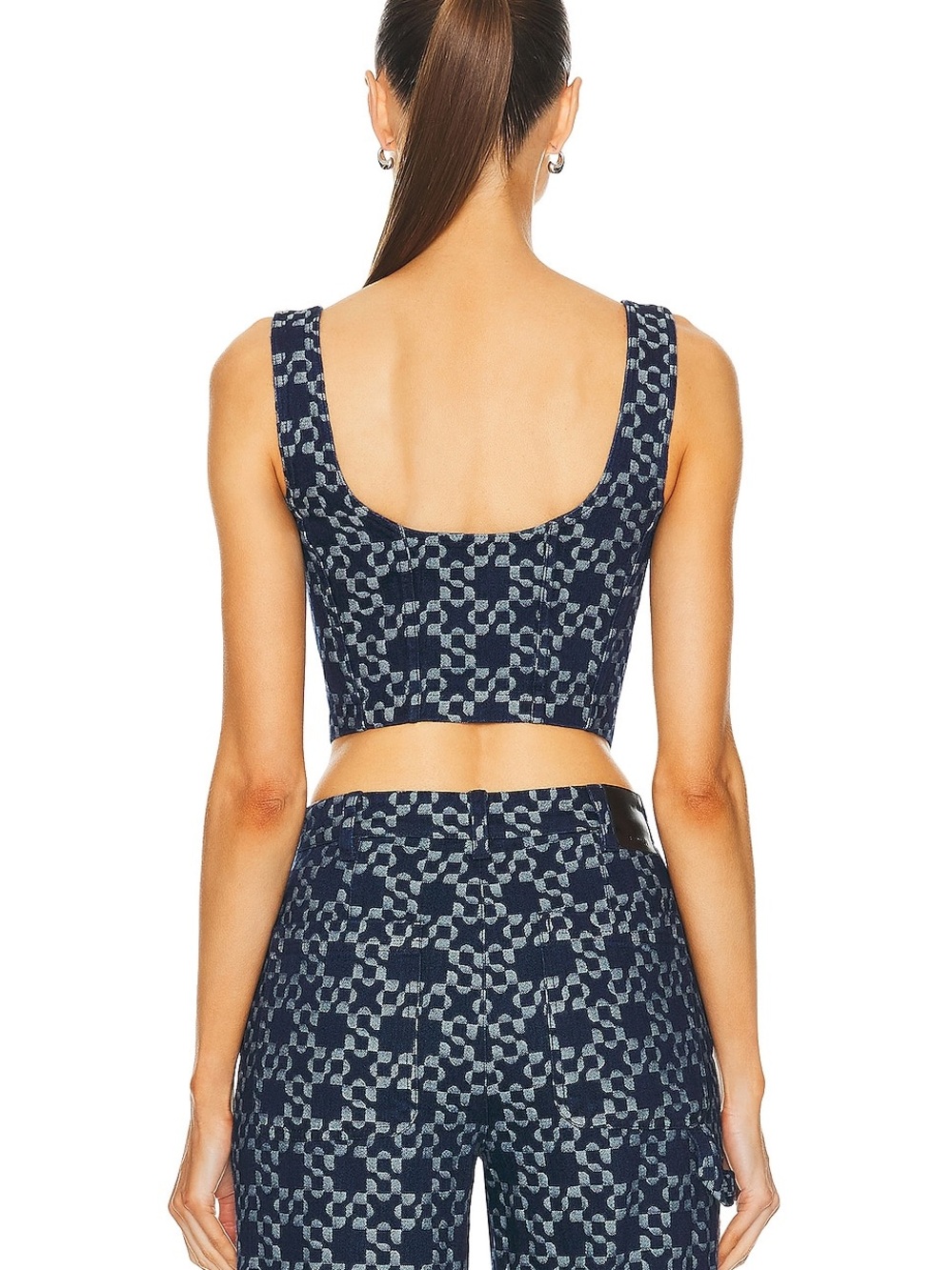 Navy Patterned Zip-Front Crop Top - Picture 3 of 6